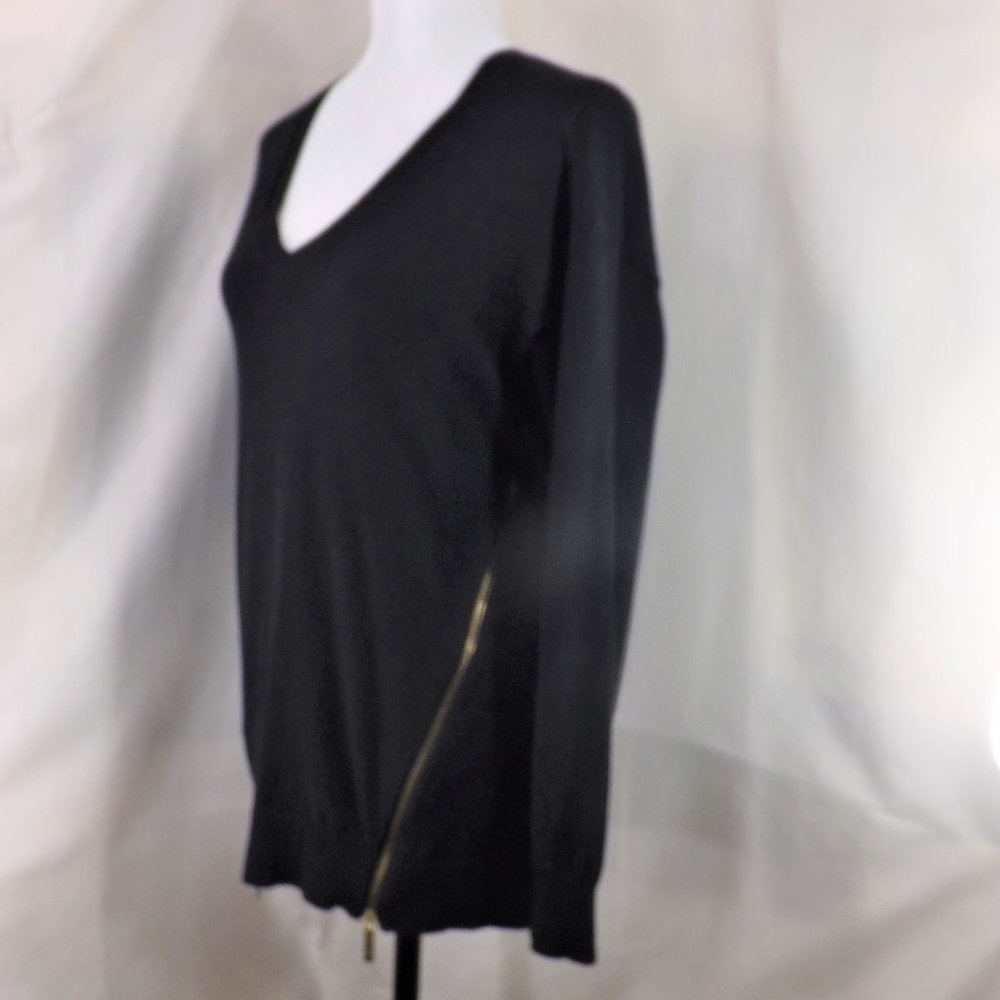 MICHAEL Michael Kors Brown Cotton w Angora Side Zippers V-Neck Sweater Top M - Picture 11 of 15
